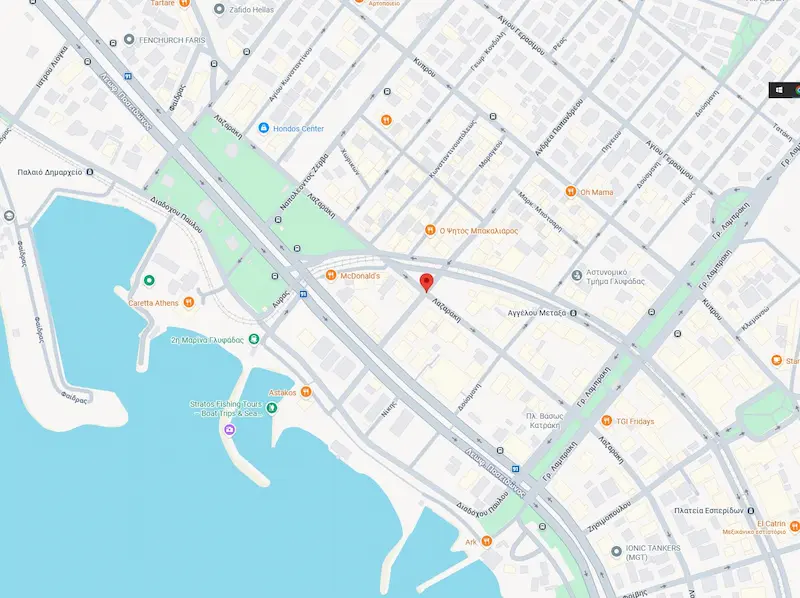 Map of the Glyfada psychotherapy center area by Elli Noitsi & Associates